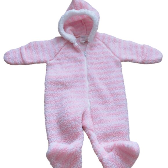 Infant Snowsuit Zip Front Hooded Girls‎ Size 6-9M Pink White Cuffed Winter - Picture 1 of 7